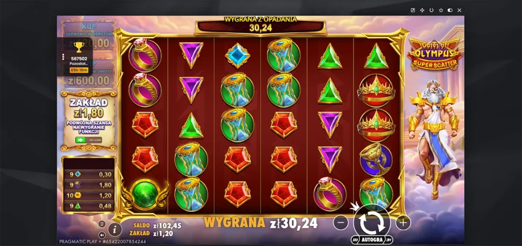 Wygrana 30,24 zł w Gates of Olympus Super Scatter