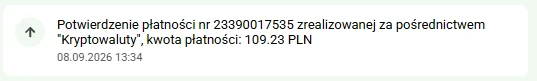 Zrzut ekranu z potwierdzeniem wpłaty USDC w BetLabel