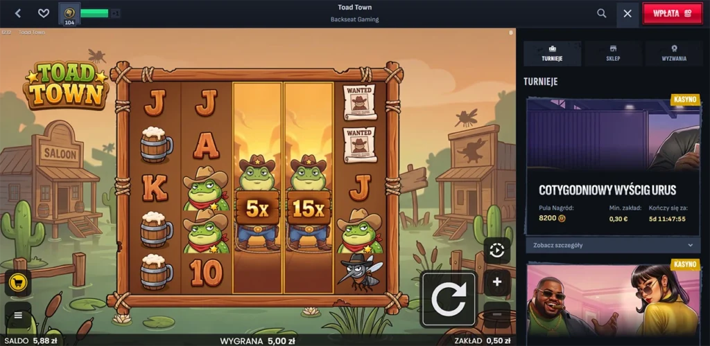 Wygrana kombinacja z mnożnikiem i symbolami Wild w gra Toad Town